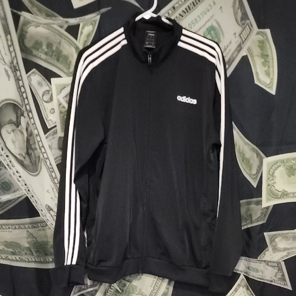 adidas Black Track Jacket with White Stripes